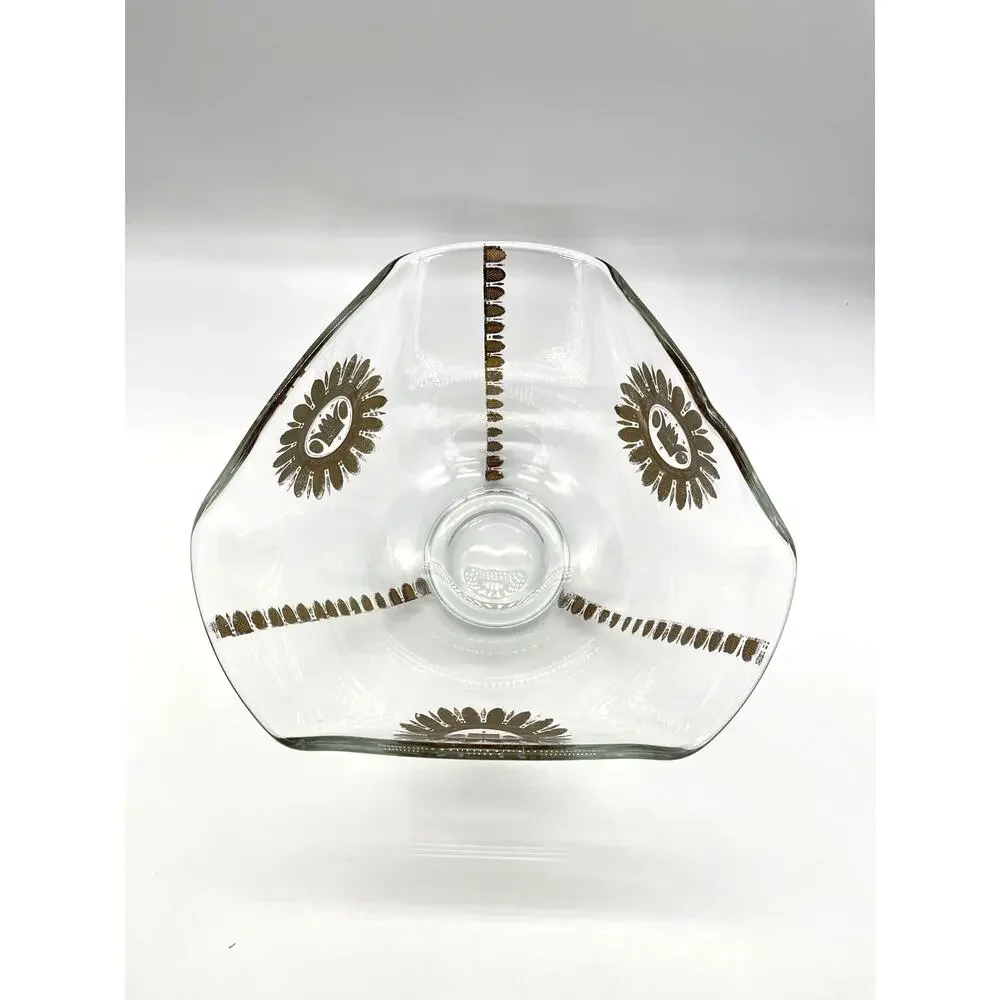 Vintage Mid Century Georges Briard Folded Edge Glass Bowl with Gold Accents MCM